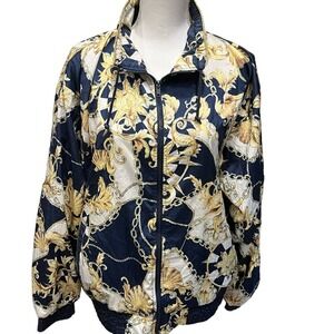 Vintage London Fog Nautical Baroque Chain Print Track Jacket Windbreaker‎ Size L